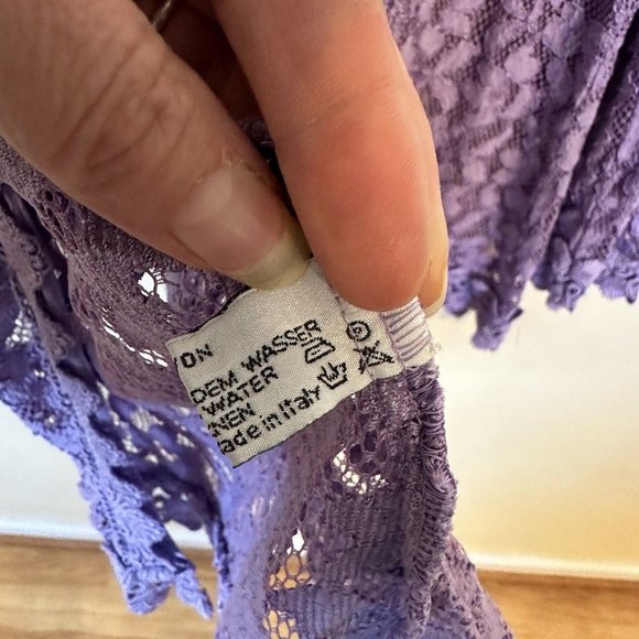 Vintage Womens Purple Lavender Long Sleeve Button Up Shirt Top Medium Lace - Picture 6 of 13